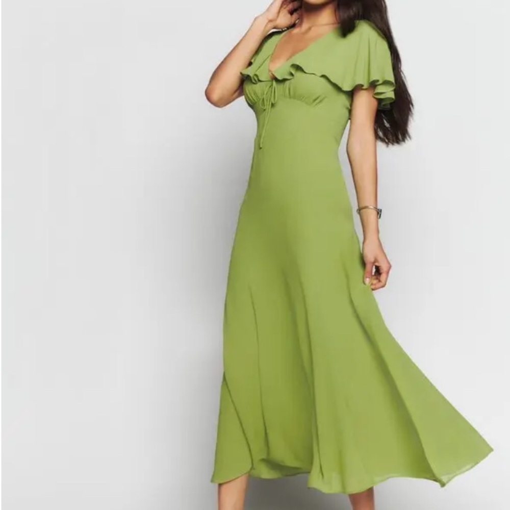 Reformation Bronwen Dress in Avocado EUC Sz 6